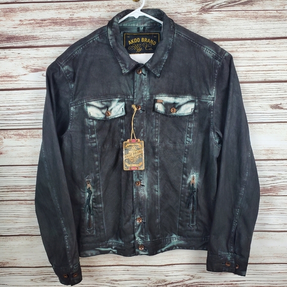 NWT AKOO Brand Mens 2XL Denim Jean Trucker Jacket - Picture 1 of 13